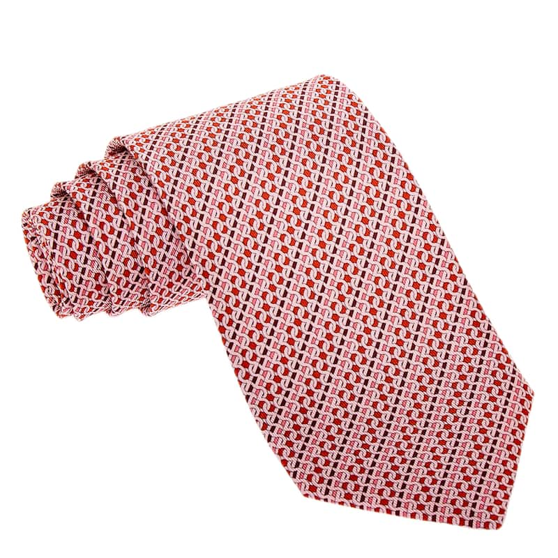 Ferragamo Woven and Striped Print Silk Tie - Orange and Pink