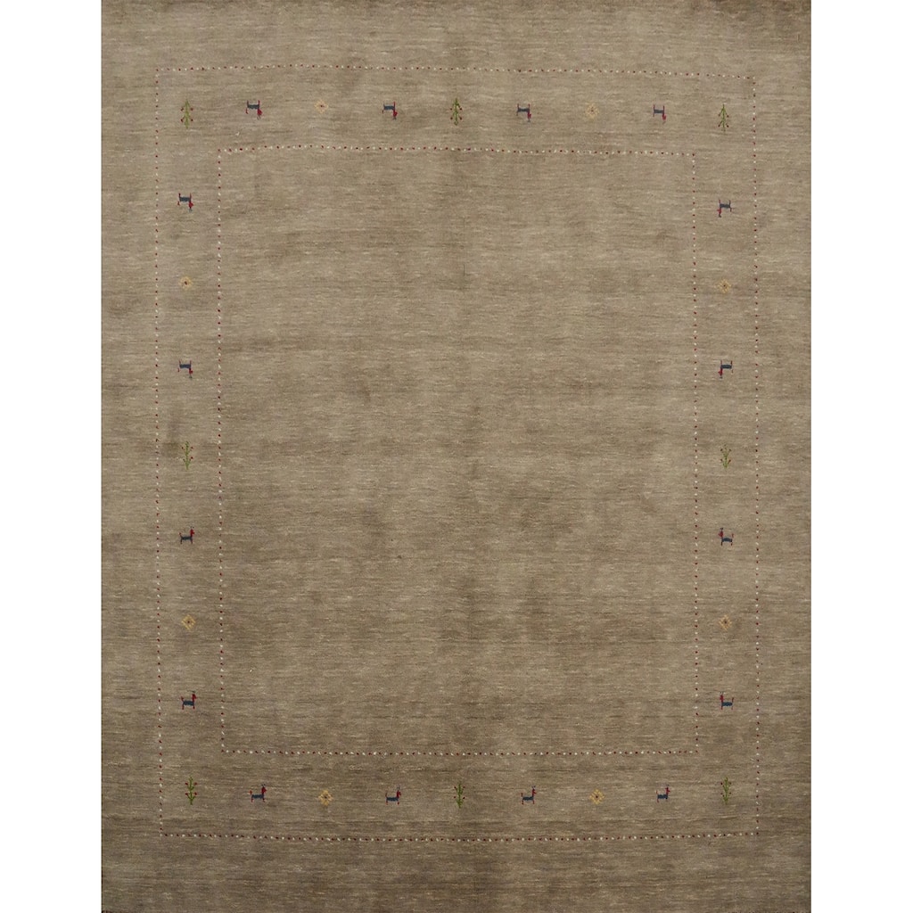 Hand Knotted Oriental 100% Wool Carpet Tribal Animal Pictorial Brown Gabbeh Area Rug - 8' 0'' X 8' 1''