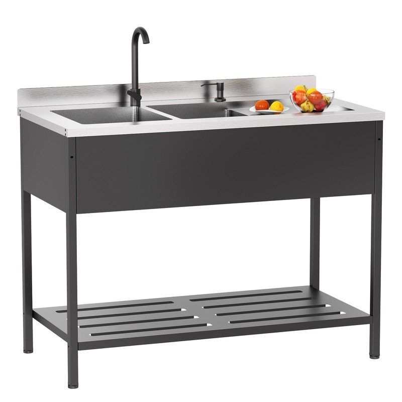 47.5 In.Heavy-Duty Freestanding Stainless Steel Double Bowl Utility Sink With Faucet