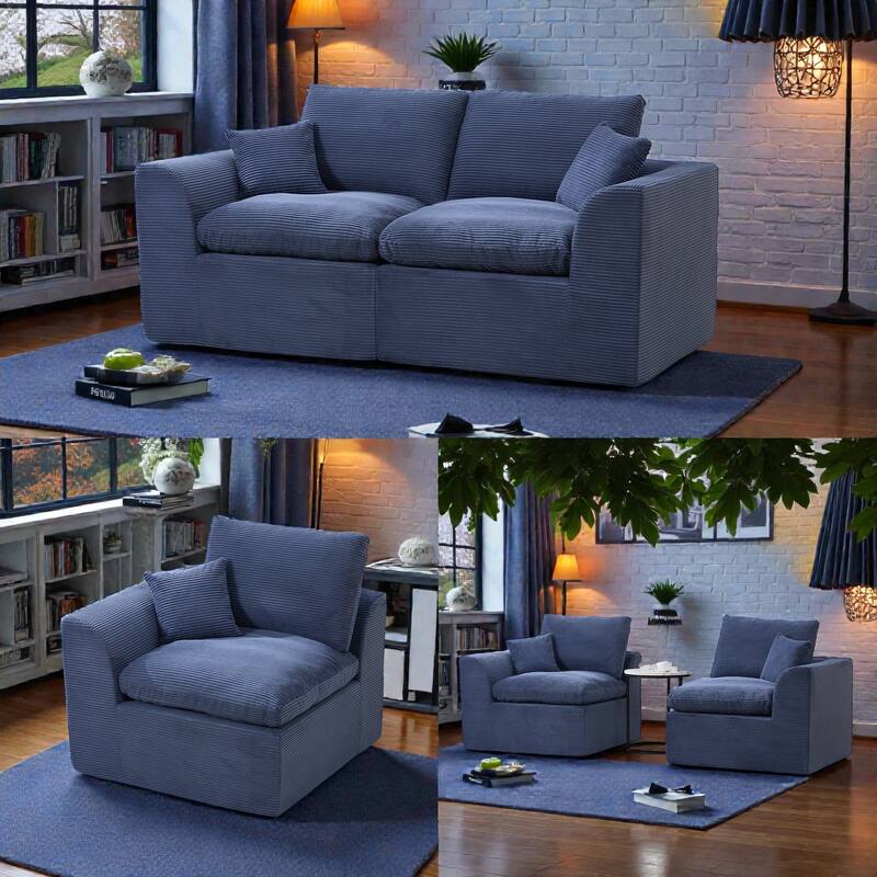 Modular Cloud Sectional Sofa, Comfy 2-Seater Corduroy Couch with Removable Covers