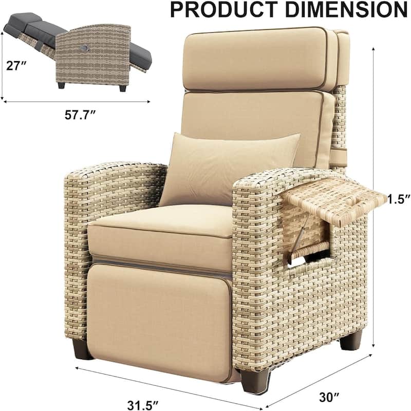 Outdoor Recliner Chair with Side Table Adjustable 145° Reclining Lounge Chair with Cushion and Footrest