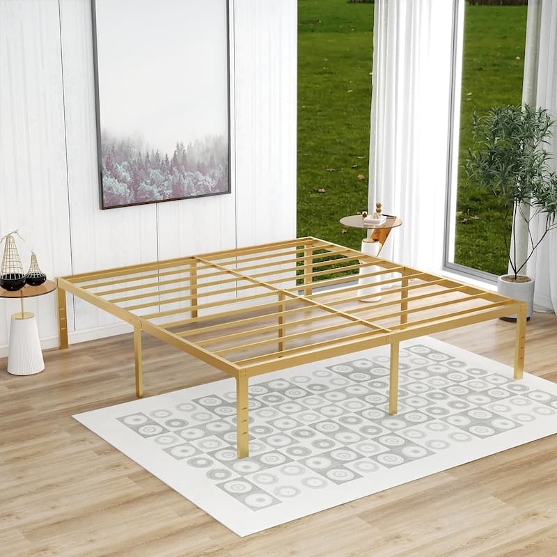 alazyhome 18 inch Heavy Duty Metal Platform Bed Frame with Storage - Gold - King