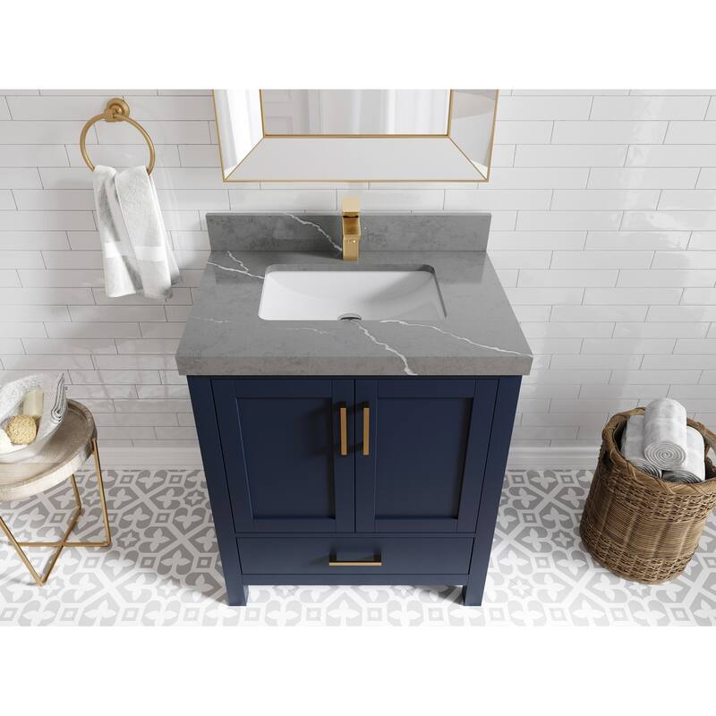 Willow Collections 30 in. W x 22 in. D Malibu Single Sink Bathroom Vanity with Countertop - 2" Piatra Gray - Navy Blue