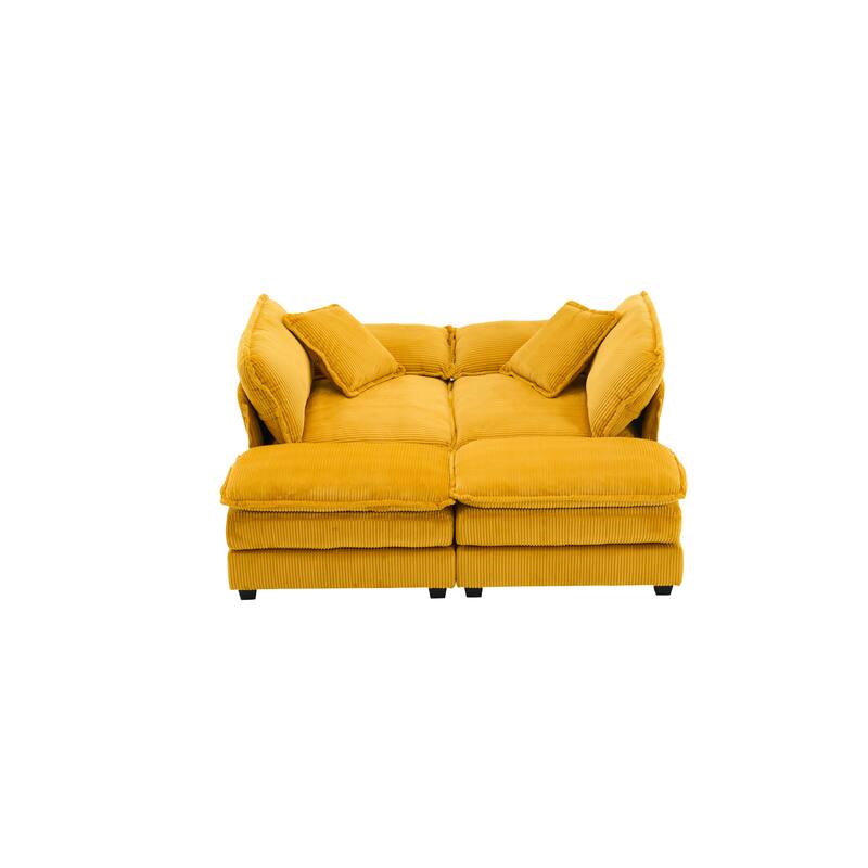 Corduroy Sleeper Sectional Sofa, Loveseat & Ottomans Chaise Lounge Set