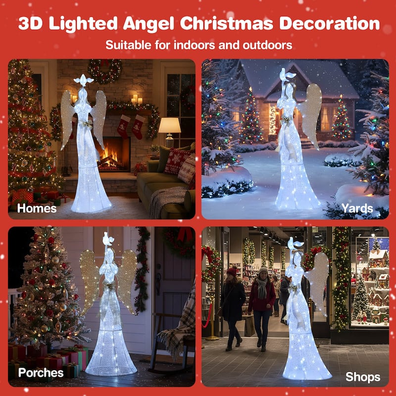 Costway 3D Lighted Angel Christmas Decoration with Pigeon, Golden - as pic shows - See Details