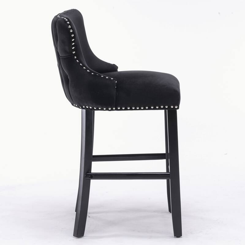 Velvet Upholstered Wing-Back Barstools Set of 4