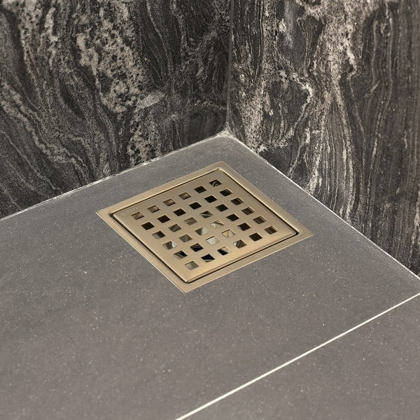 4 Inch Square Shower Drain Kit - AISI 304 Stainless Steel, Matte Black, With ABS Flange & Hair Strainer