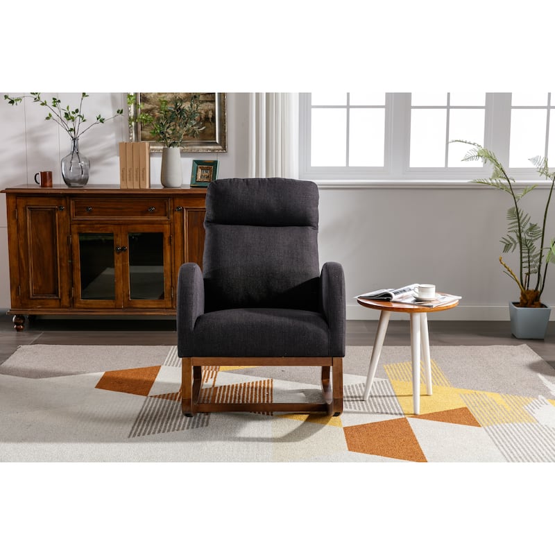 Modern 27" Upholstered Rocking Chair with Wood Legs and Side Pocket