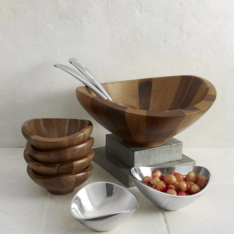 Nambe Set of 4 Butterfly Individual Acacia Wood Salad Bowls - 38 oz