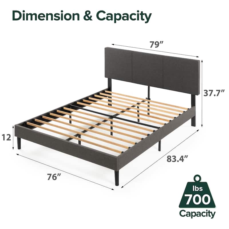 Priage by ZINUS Grey Upholstered Platform Bed Frame with Sustainable Bamboo Slats - King