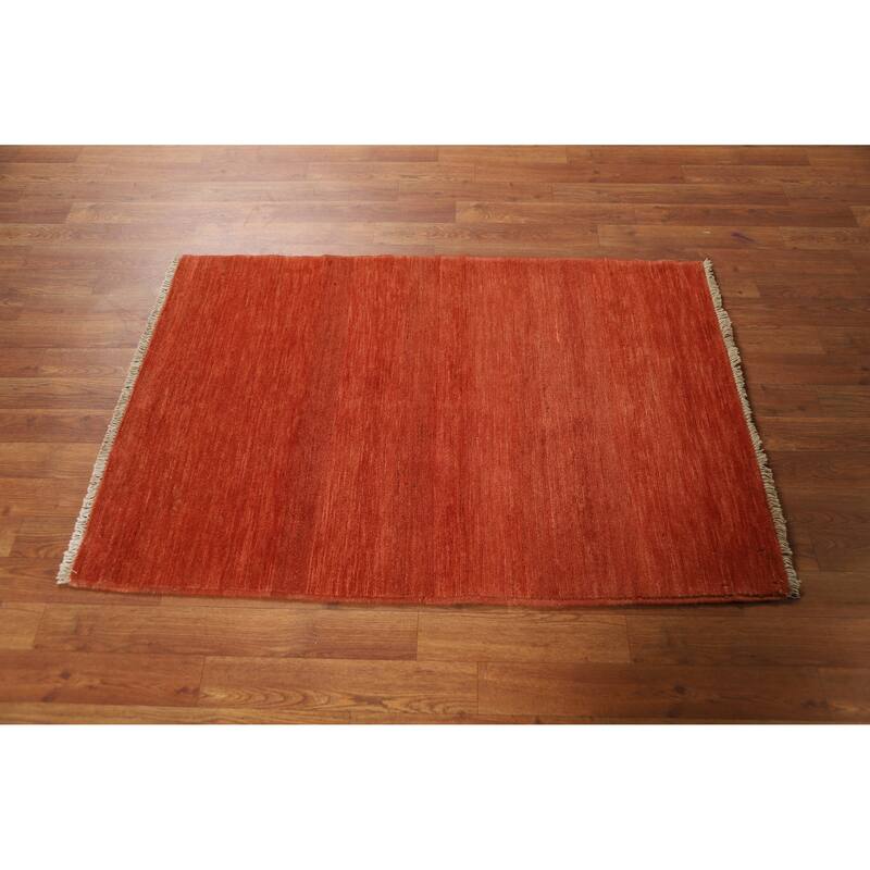 Contemporary Orange Gabbeh Oriental Accent Rug Handmade Wool Carpet - 2'10" x 4'1"