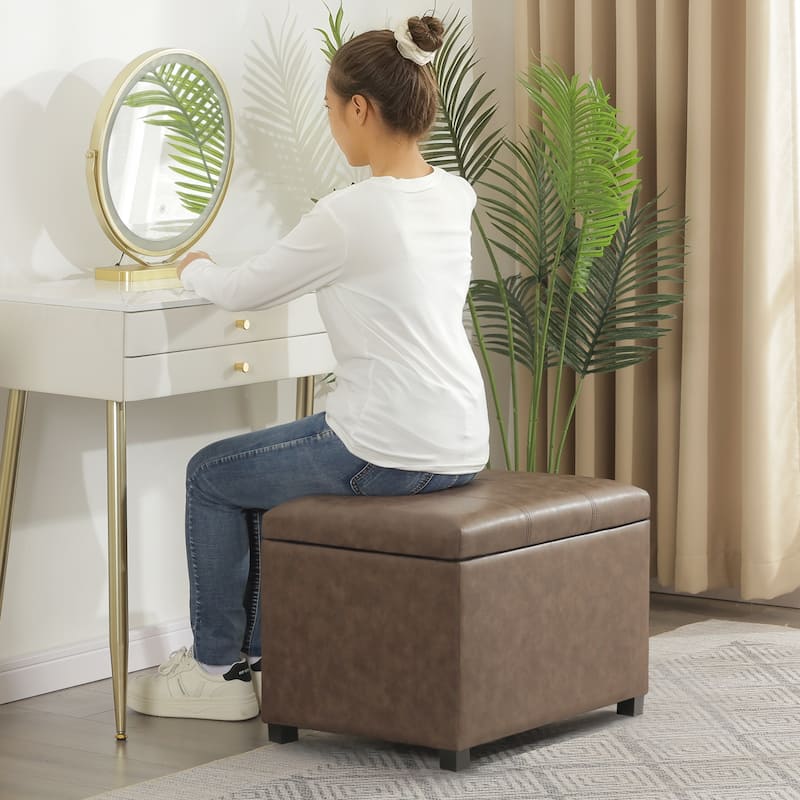 Adeco Faux Leather Storage Ottoman for Living Room Footstool