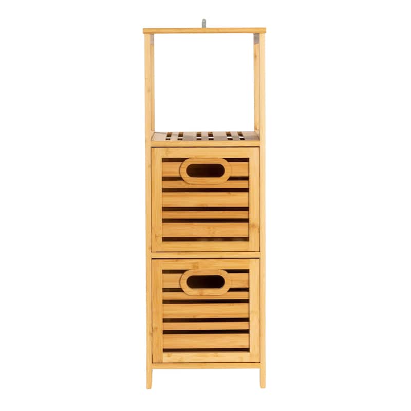Household Essentials Bamboo 3-Tier Slatted Shelf with Crates - 11.8"L x 11.8"W x 35.0"H