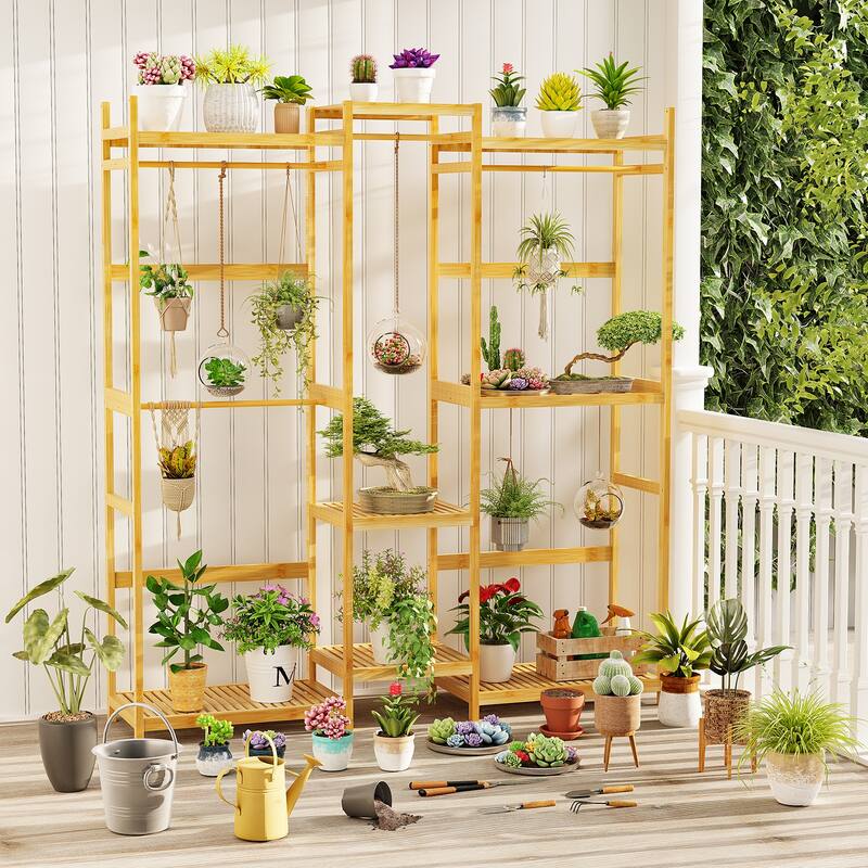 Large Bamboo Clothing Garment Rack Multi-tiered Wardrobe