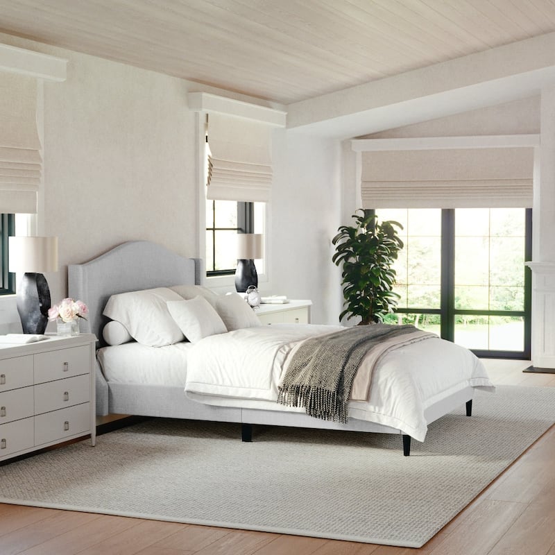 Martha Stewart Upholstered Platform Bed with Curved Headboard