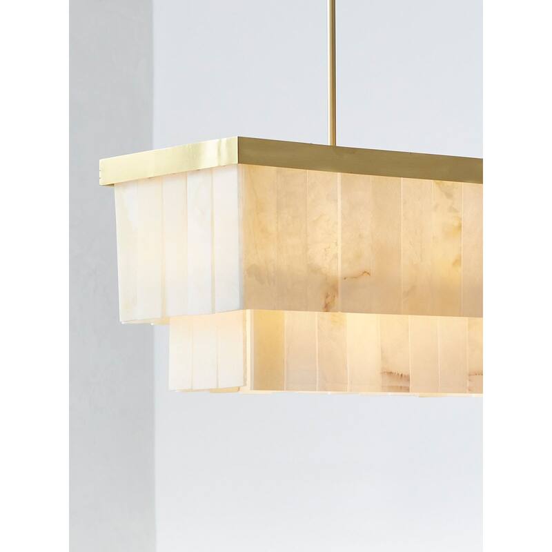 Beacon Lighting Elora 7 Light Rectangle Pendant with Jade Stone - Brass