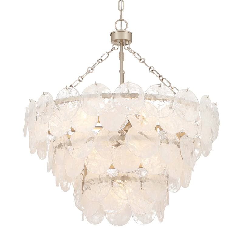 Yep by Golden Lighting Cascada 11-light Pendant in Aegean Silver and Cirrus Cloud Glass - Black