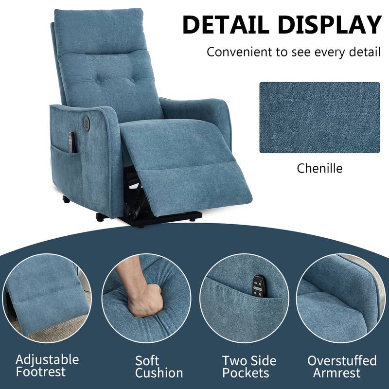 Single Motor Power Lift Recliner with USB Port and 155 Degree Recline