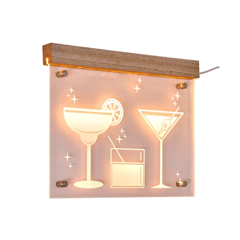 American Art Decor Tipsy Wall Decor with Purple LED Featuring Drinks - 13.98" x 11.0" - 11" x 14"
