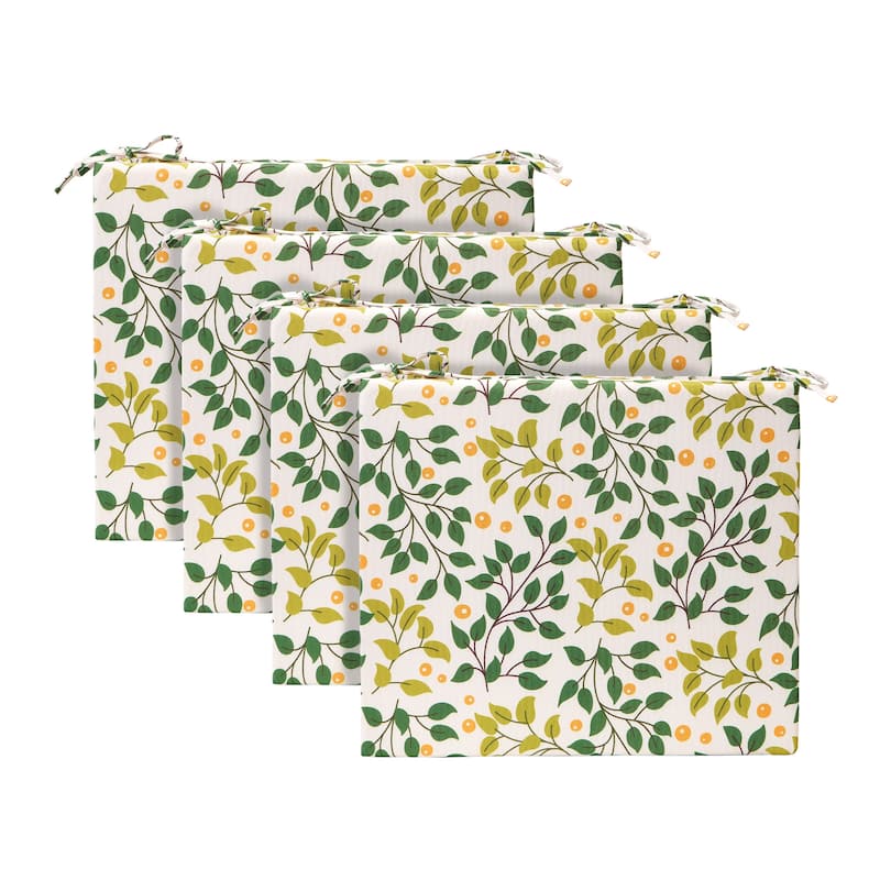 Set of 4 Waterproof Outdoor Chair Cushions with Ties for Patio Furniture - 18.5x16x3" Square Corner - Yellow and Green