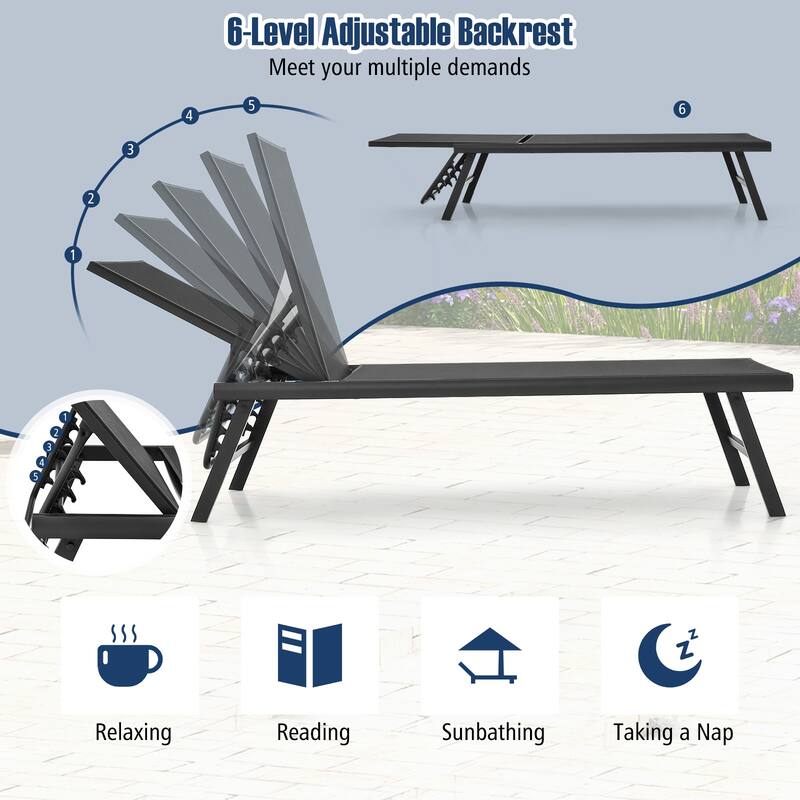 Gymax 3pcs Patio Chaise Lounge Set Aluminum Recliner Chair Table