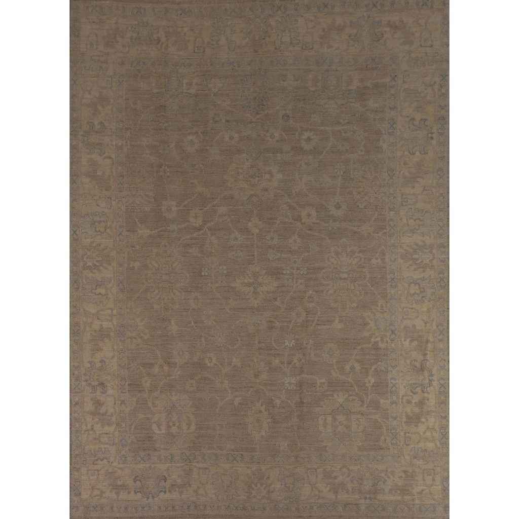 Vegetable Dye Oushak Turkish Rug Handmade Beige Wool Carpet - 8'0"x 9'11"