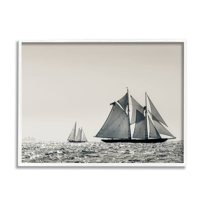 Stupell Grand Ocean Ships Nautical Sailing Scene Muted Photography Framed Wall Art