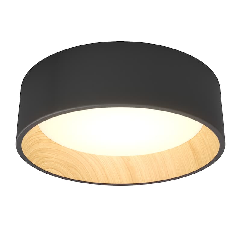Artika Alton LED Flushmount, CCT, Black and Wood accent
