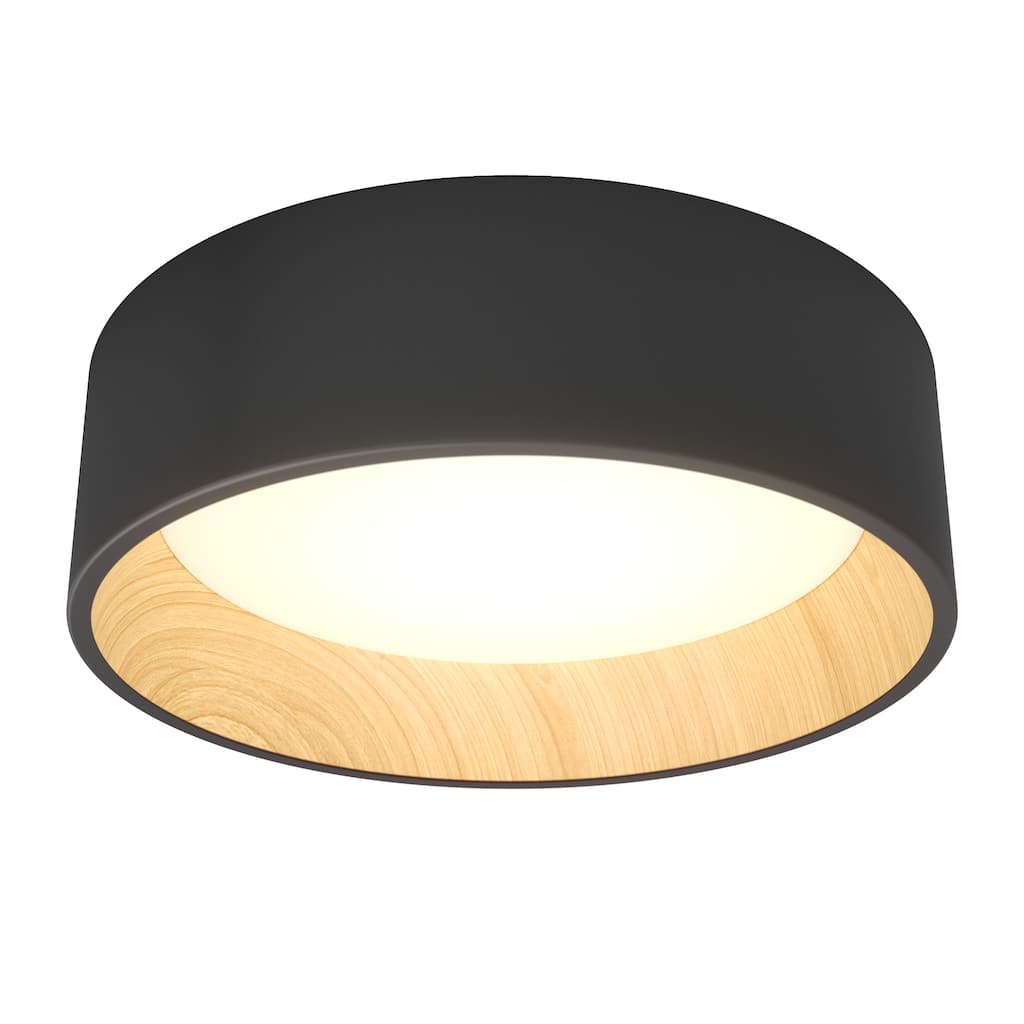 Artika Alton LED Flushmount, CCT, Black and Wood accent