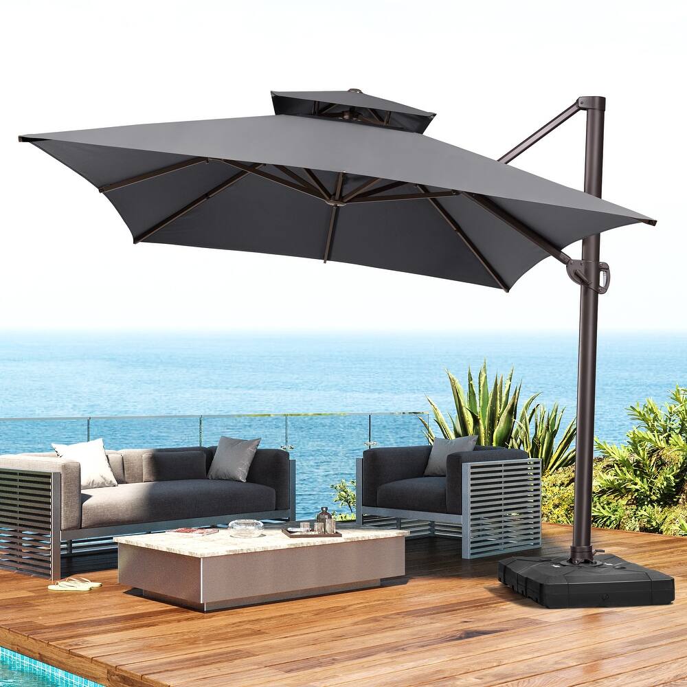 Pellebant Outdoor 10X13 FT Dual Top Patio Offset Umbrella 360 degrees Rotation with No Base