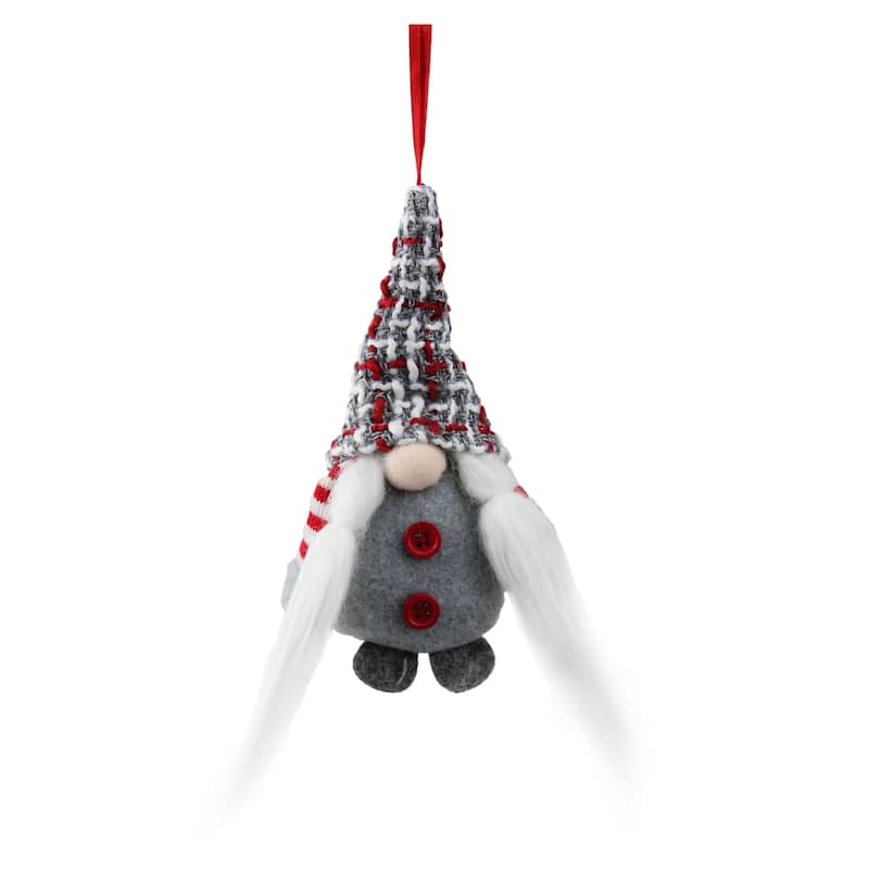 Santa's Helper Gnome with Plaid Hat Christmas Ornament - 6" - Gray and Red