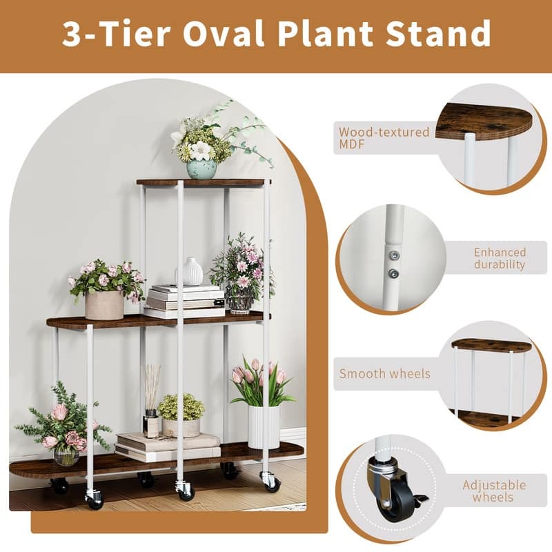 Corner Plant Stand Indoor 3 Tiered Plant Shelf Flower Stand with Wheels for Living Room Patio Balcony Garden