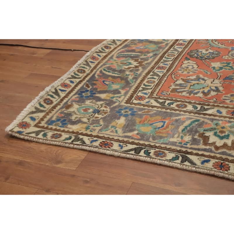 Hand Knotted Oriental 100% Wool Carpet Traditional Floral Oranges & Rust Tabriz Area Rug - 9' 9'' X 6' 4''