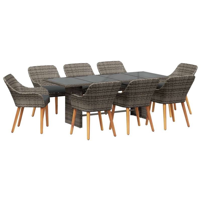 vidaXL Garden Dining Set with Cushion 9 pcs Grey Poly Rattan - 24.61 x 21.65 x 32.28 in
