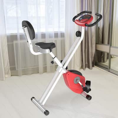 Soozier Folding Upright Training Stationary Indoor Bike with 8 Levels of Magnetic Resistance for Aerobic Exercise