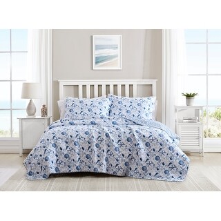 Laura Ashley Sea Whispers Cotton Reversible Blue Quilt Set - Bed