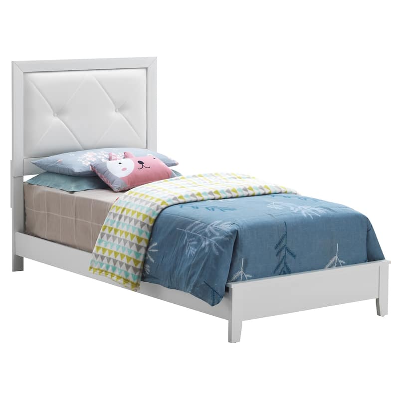 Tufted Faux Leather Upholstered Twin Panel Bed - 80" - White