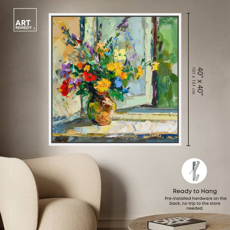 Art Remedy Vase By The Window Framed Impressionism 1 Piece Canvas Wall Art /Monet And Van Gogh Inspired Art