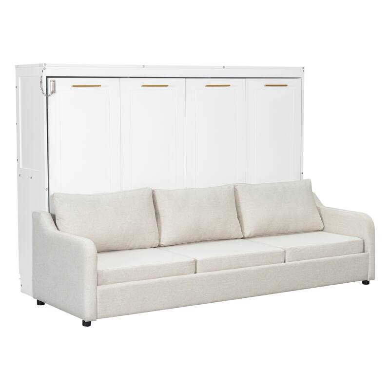 Murphy Cabinet Bed with Folding Sofa and Built-In Storage Shelves & LED Lights by Harper&Bright Designs