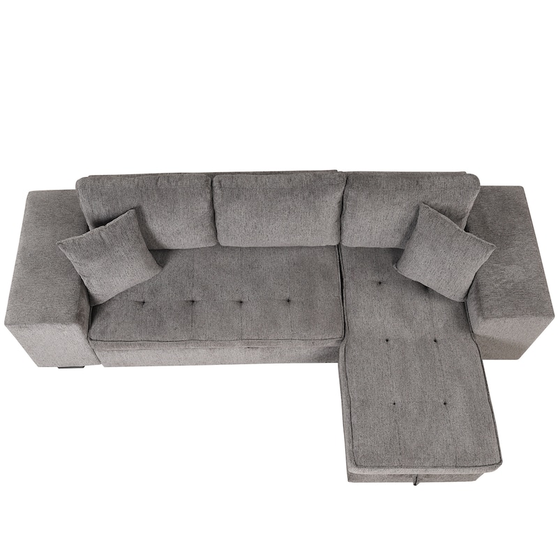 104.5" Linen L-Shaped Sectional Sofa Bed with Stools