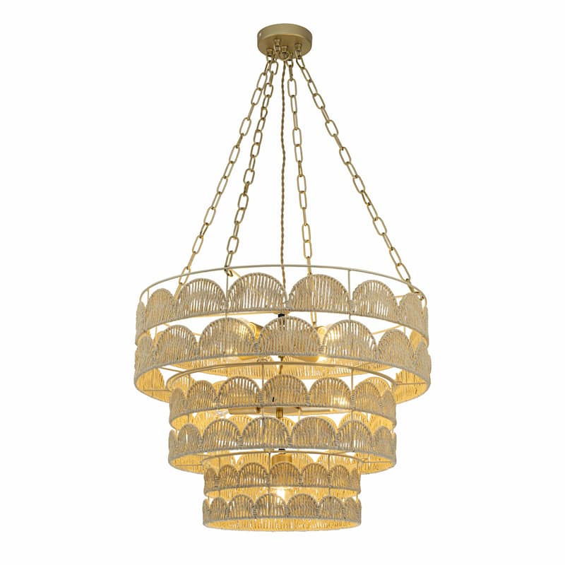 Auris 7-Light Rattan Tiered Chandelier, Coastal Boho - Handwoven - 23" Wide