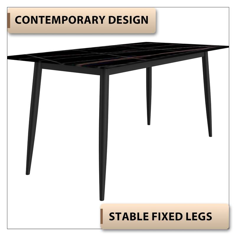 Zayle Rectangular Dining Table with Glass/Sintered Stone Tabletop in Steel