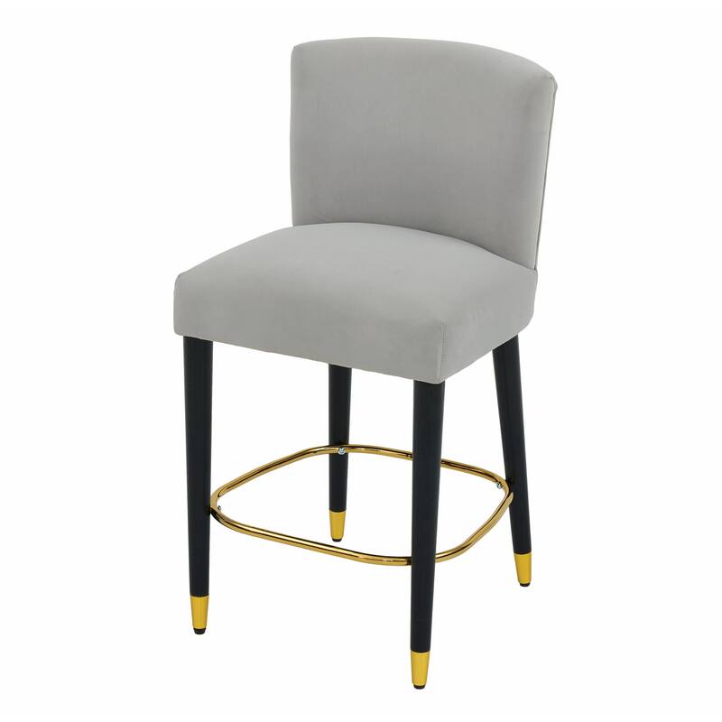 27-Inch Counterstool with Light-Colored Fabric and Gold-Tipped Circular Footrest