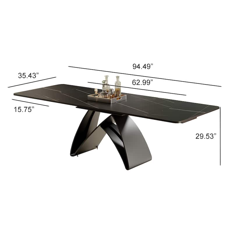 63-95"Extendable Modern Dining Table for 6-10, Black Sintered Stone Tabletop