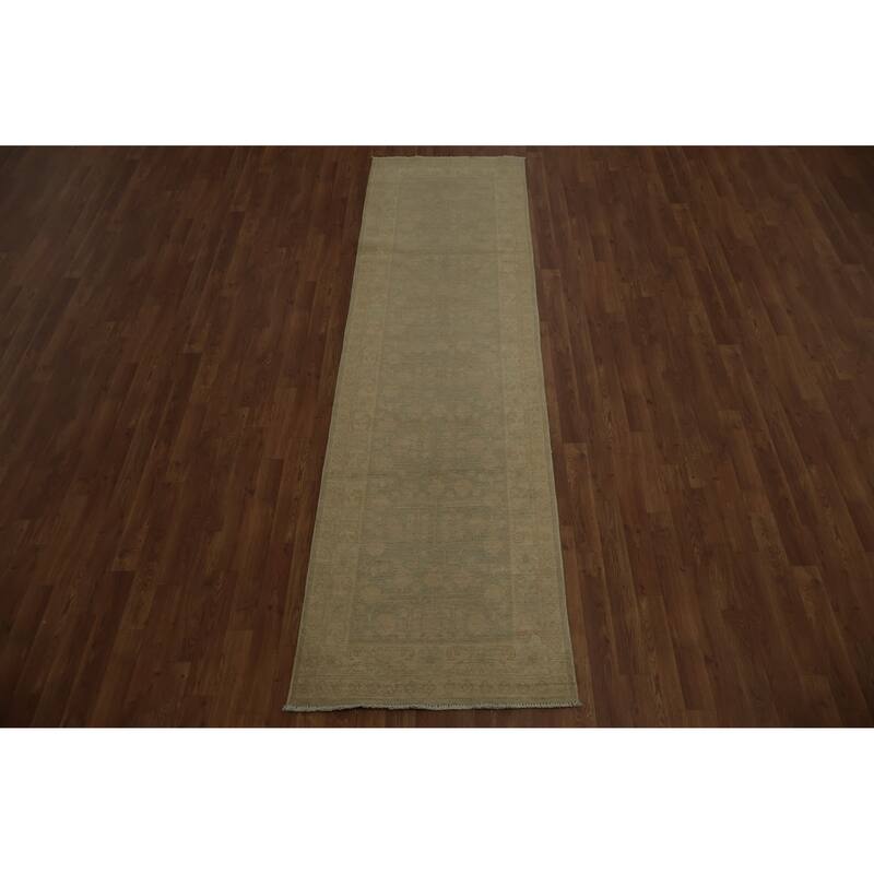 Hand Knotted Oriental 100% Wool Carpet Transitional Floral Beige & Ivories Oushak Runner Rug - 9' 6'' X 2' 8''
