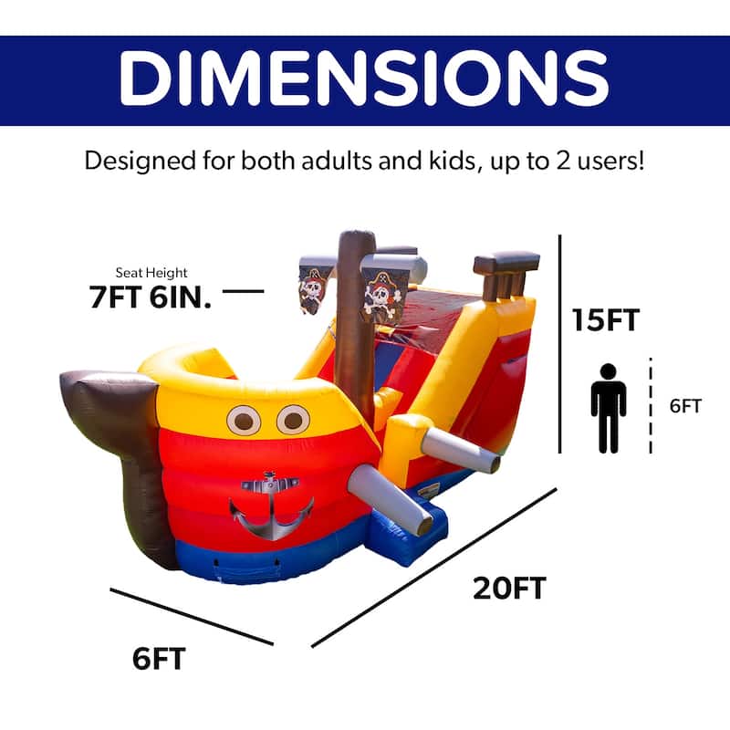 HeroKiddo Pirate Ship Commercial Grade Inflatable Slide Bouncer with Air Blower, Rental Grade PVC Vinyl, Outdoor Play