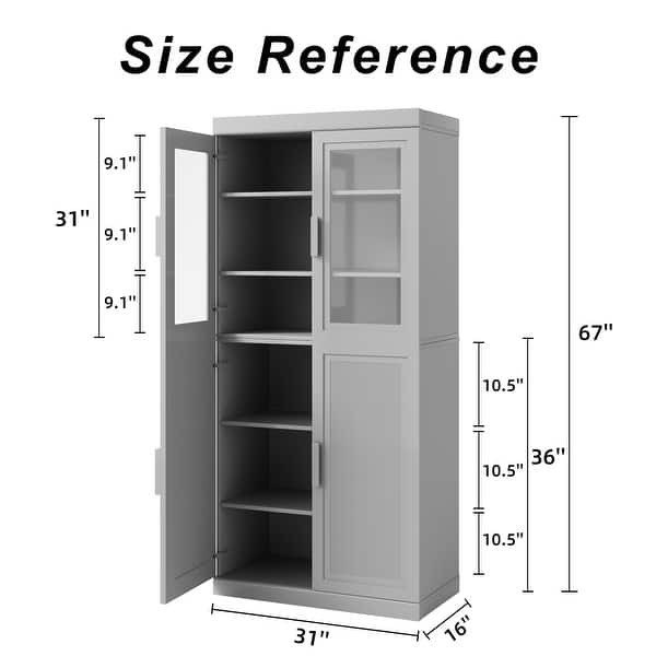 dimension image slide 1 of 2, Solid Wood Stackable Cabinet&Sideboard with Adjustable Shelves