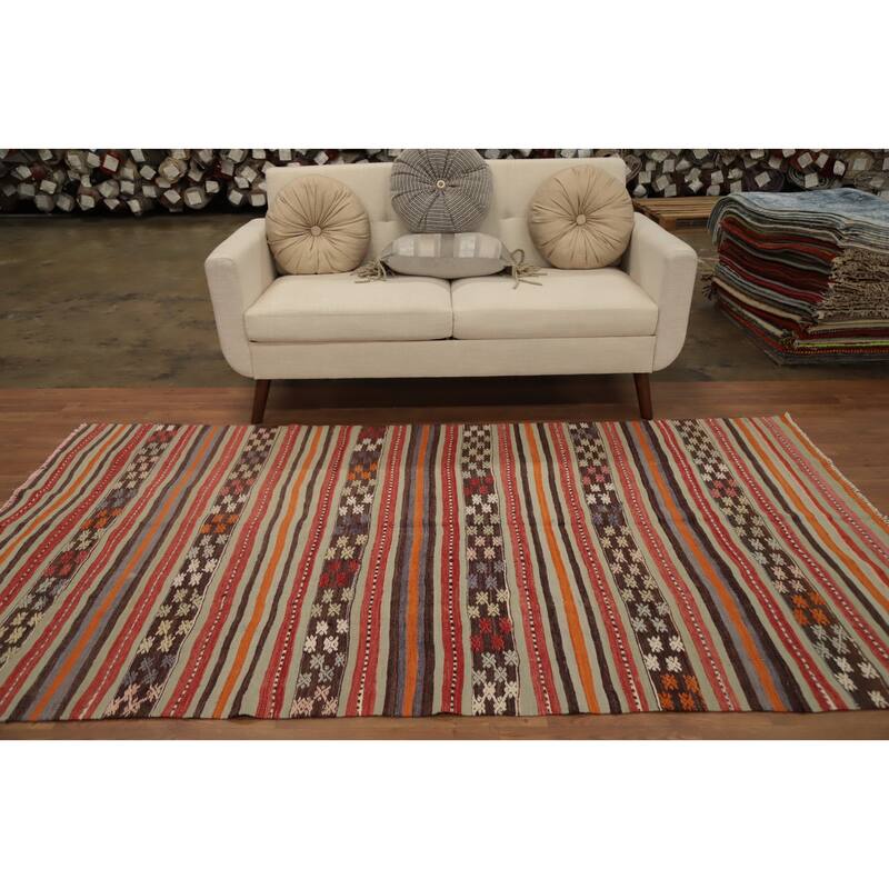 Hand Woven Oriental 100% Wool Carpet Southwestern Tribal Multi-Colored Kilim Area Rug - 8' 7'' X 4' 8''