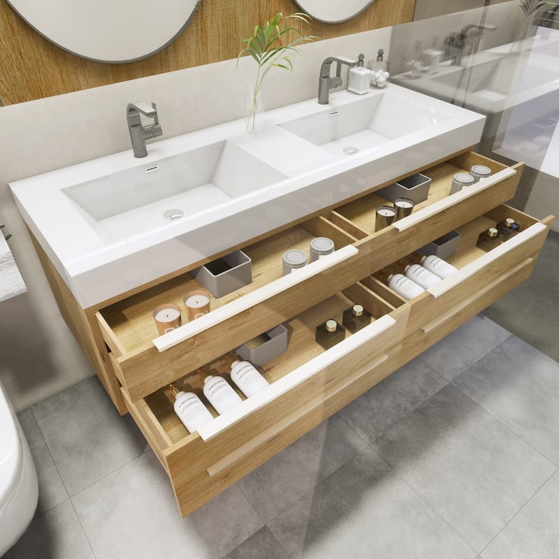 Noble 60" Floating Vanity with Reinforced Acrylic Double Sink