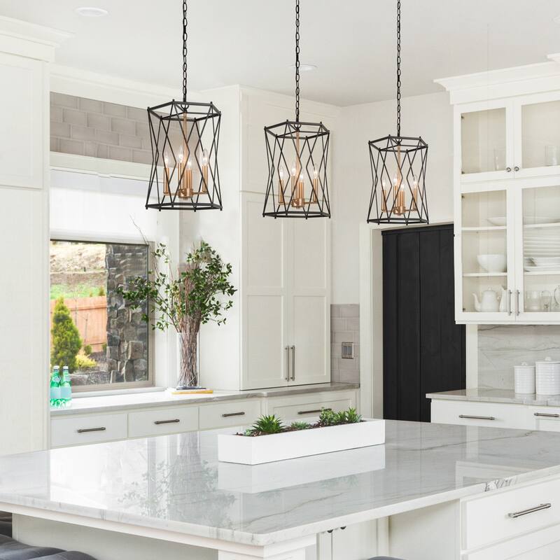 Modern Farmhouse Black Gold 4light Cylinder Kitchen Island Lantern